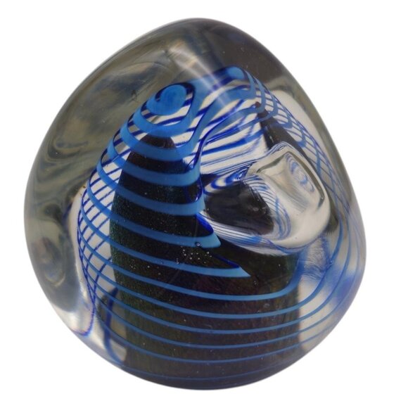 Robert Eickholt Signed 1989 Paperweight 3" Blue Chasm Swirl Vintage Art Glass - Picture 6 of 8
